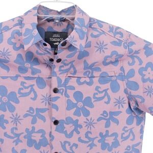 Toad & Co Boundless Hawaiian Floral Short Sleeve Snap Shirt Mens Small Pink Blue